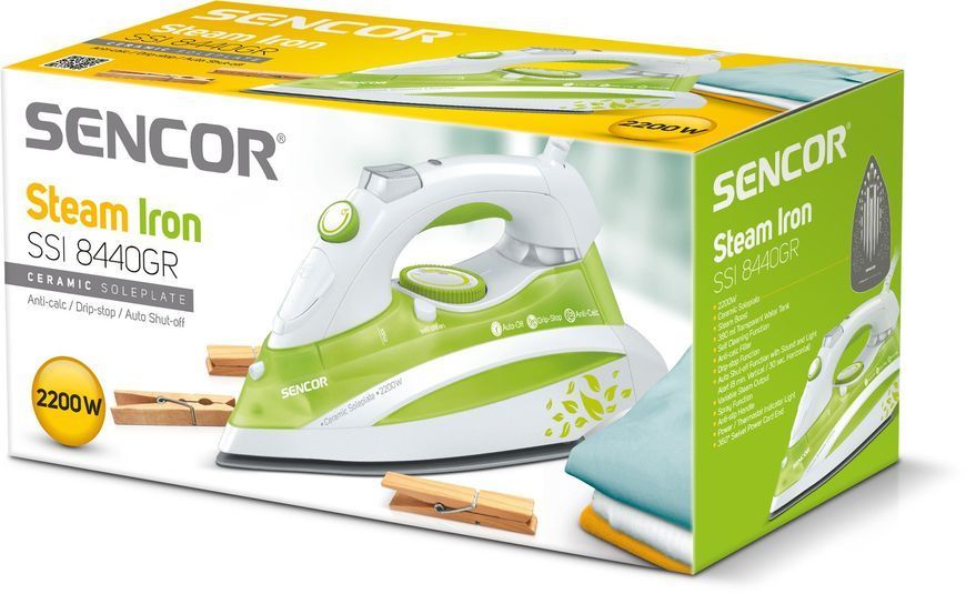 Праска Sencor, 2200Вт, 380мл, паровий удар -120гр, постійна пара - 25гр, керам. підошва, зелений (SSI8440GR) 376124 фото