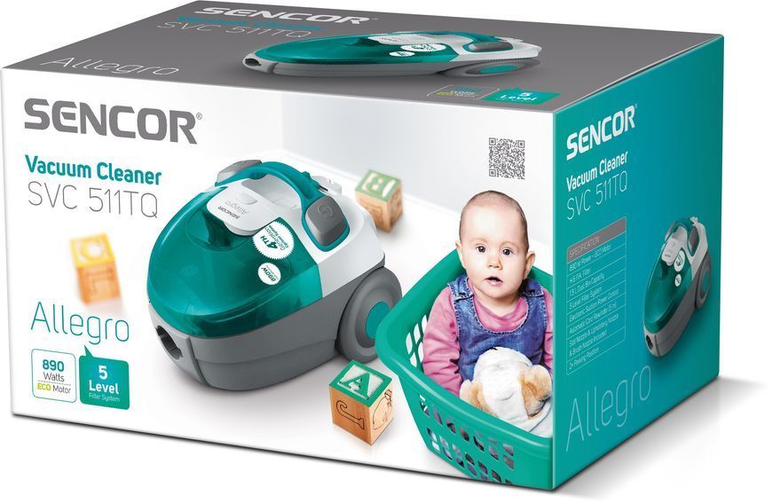 Пилосос Sencor контейнерний Allegro, 890Вт, конт пил -1.5л, НЕРА, синьо-сірий (SVC511TQ-EUE2) 375899 фото