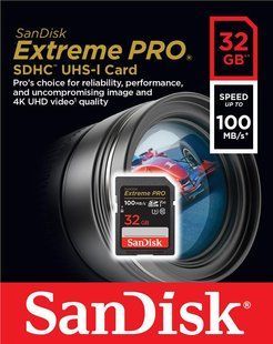 Карта пам'яті SanDisk SD 32GB C10 UHS-I U3 R100/W90MB/s Extreme Pro V30 (SDSDXXO-032G-GN4IN) 374699 фото
