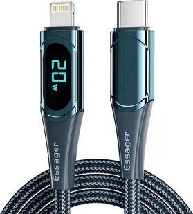 Кабель Essager LED Digital Display PD 20W Fast Charging Type C To Lightnining USB Cable 2m (EXCTL-YDA03) Blue 315756 фото
