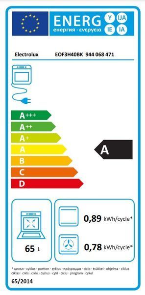 Духова шафа Electrolux електрична, 65л, A, дисплей, конвекція, чорний (EOF3H40BK) 369263 фото