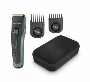 Машинка для стрижки Rowenta Advancer, для бороди, вусів, голови, мережа+акум., роторний мотор, насадок-2, кейс, титан.напил., темно-зелений (TN5224E0) 371484 фото