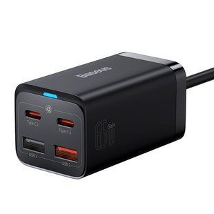 Зарядний Пристрій Baseus GaN3 Pro 65W (2 Type-C + 2 USB) + Cable Type-C to Type-C 100W (1m) (CCGP040101) Black 252340 фото