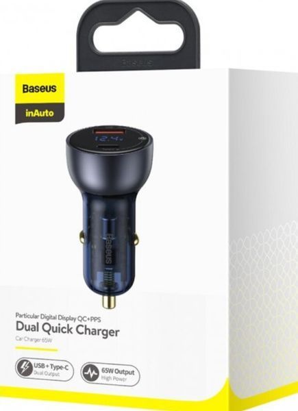 АЗП Baseus Particular Digital Display PPS Dual Quick Charger 65W USB + Type-C CCKX-C0G (gray) 248262 фото