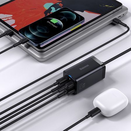 Зарядний Пристрій Baseus GaN3 Pro 65W (2 Type-C + 2 USB) + Cable Type-C to Type-C 100W (1m) (CCGP040101) Black 252340 фото