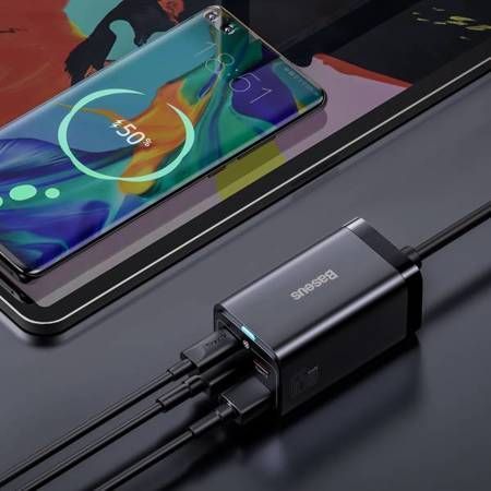 Зарядний Пристрій Baseus GaN3 Pro 65W (2 Type-C + 2 USB) + Cable Type-C to Type-C 100W (1m) (CCGP040101) Black 252340 фото