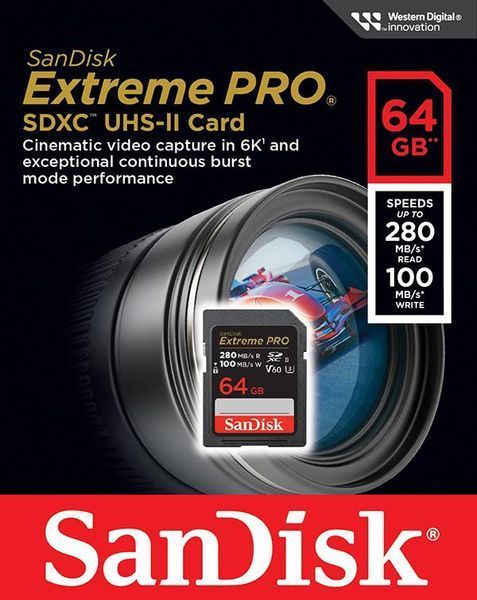 Карта пам'яті SanDisk SD 64GB C10 UHS-II U3 R280/W100MB/s Extreme Pro V60 (SDSDXEP-064G-GN4IN) 387600 фото