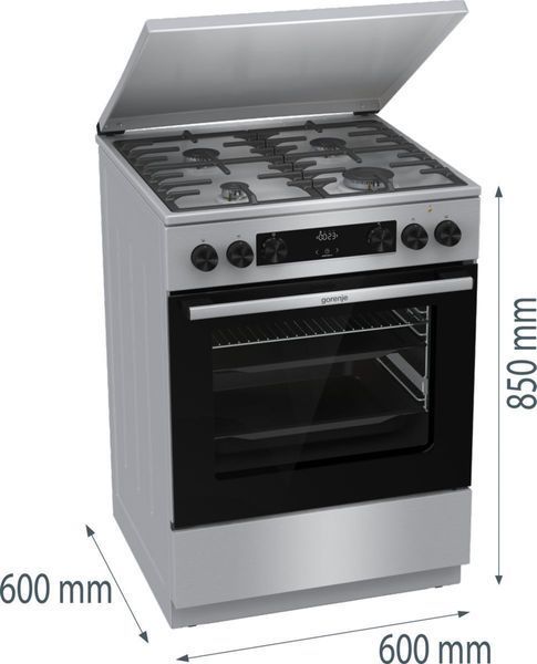 Плита Gorenje комбінована, 71л, 60x60см, дисплей, чавун,з кришкою, програматор IconLed,нерж (GKS6C71XF) 375158 фото