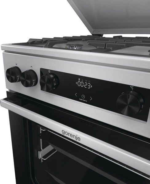 Плита Gorenje комбінована, 71л, 60x60см, дисплей, чавун,з кришкою, програматор IconLed,нерж (GKS6C71XF) 375158 фото