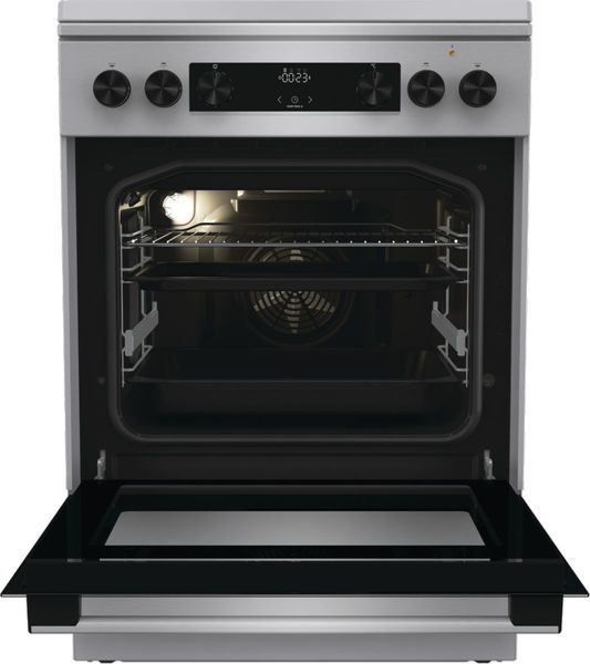 Плита Gorenje комбінована, 71л, 60x60см, дисплей, чавун,з кришкою, програматор IconLed,нерж (GKS6C71XF) 375158 фото