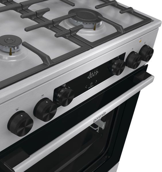 Плита Gorenje комбінована, 71л, 60x60см, дисплей, чавун,з кришкою, програматор IconLed,нерж (GKS6C71XF) 375158 фото