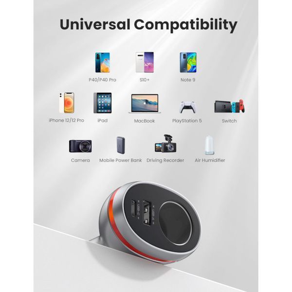 Автомобільний Зарядний пристрій UGREEN CD204 Car Charger 2xUSB Ports Single Extension Socket QC+PD 20W (60712) Silver 280619 фото
