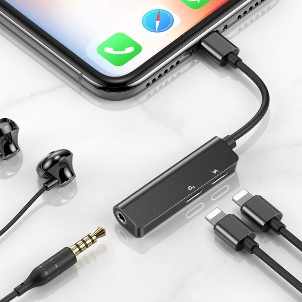 Перехідник AUX Baseus L52 Lightning To 2xLightning + 3.5mm CALL52-01 Black 275374 фото