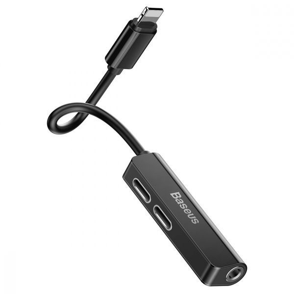 Перехідник AUX Baseus L52 Lightning To 2xLightning + 3.5mm CALL52-01 Black 275374 фото