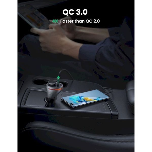 Автомобільний Зарядний пристрій UGREEN CD204 Car Charger 2xUSB Ports Single Extension Socket QC+PD 20W (60712) Silver 280619 фото