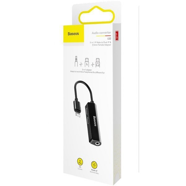 Перехідник AUX Baseus L52 Lightning To 2xLightning + 3.5mm CALL52-01 Black 275374 фото