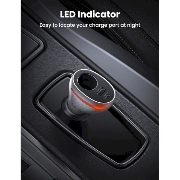 Автомобільний Зарядний пристрій UGREEN CD204 Car Charger 2xUSB Ports Single Extension Socket QC+PD 20W (60712) Silver 280619 фото