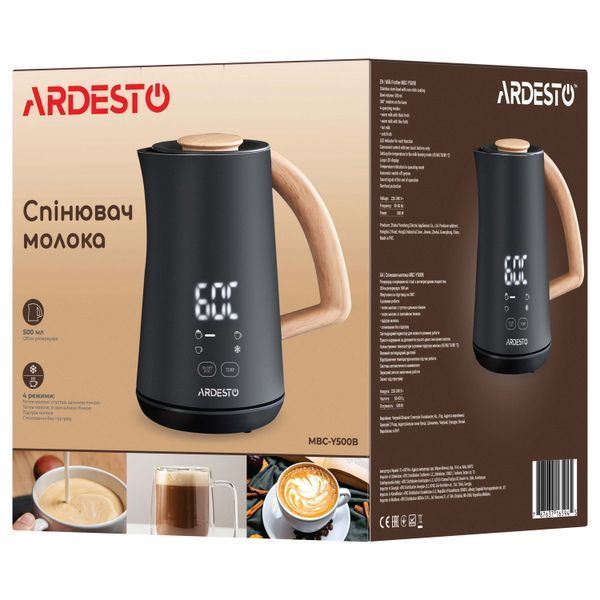 Спінювач-підігрівач Ardesto 500Вт, ємність резервуару-500мл, LED-дисплей, чорний (MBC-Y500B) 370514 фото