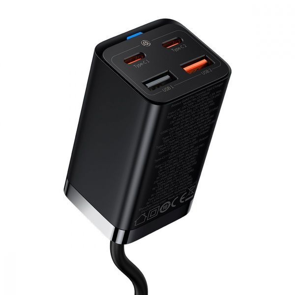Зарядний Пристрій Baseus GaN3 Pro 65W (2 Type-C + 2 USB) + Cable Type-C to Type-C 100W (1m) (CCGP040101) Black 252340 фото