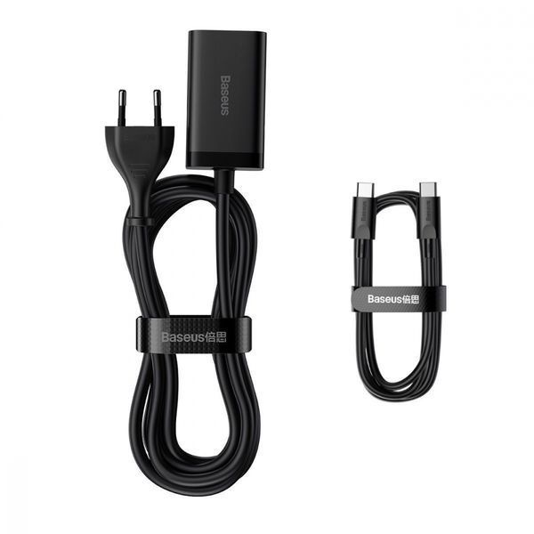 Зарядний Пристрій Baseus GaN3 Pro 65W (2 Type-C + 2 USB) + Cable Type-C to Type-C 100W (1m) (CCGP040101) Black 252340 фото
