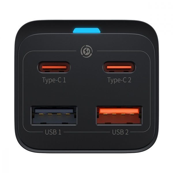 Зарядний Пристрій Baseus GaN3 Pro 65W (2 Type-C + 2 USB) + Cable Type-C to Type-C 100W (1m) (CCGP040101) Black 252340 фото