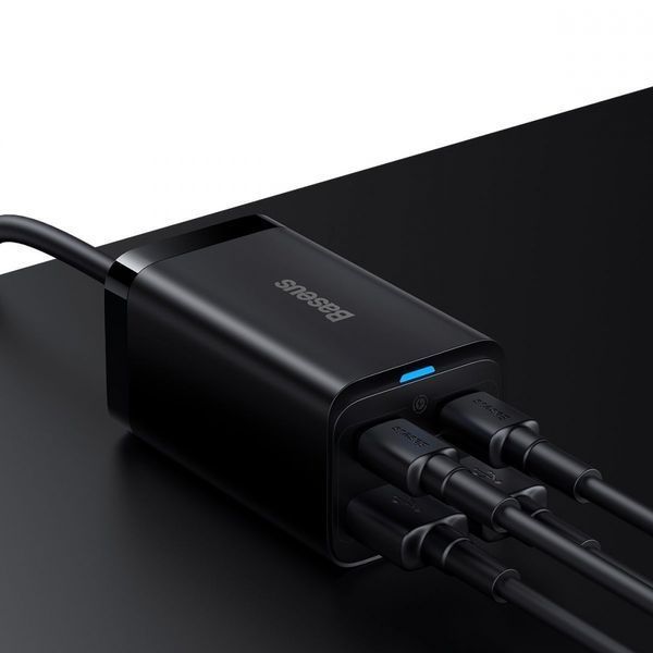 Зарядний Пристрій Baseus GaN3 Pro 65W (2 Type-C + 2 USB) + Cable Type-C to Type-C 100W (1m) (CCGP040101) Black 252340 фото