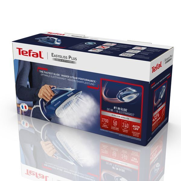 Праска Tefal Easygliss 2, 2700Вт, 270мл, паровий удар -240гр, постійна пара - 50гр, керам. підошва, синій (FV5770E0) 373889 фото