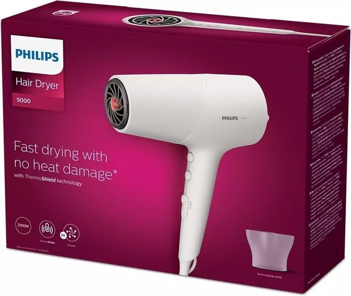 Фен Philips 5000 Series, 2100Вт, 3 режими, іонізація, хол. обдув, білий (BHD501/00) 373029 фото