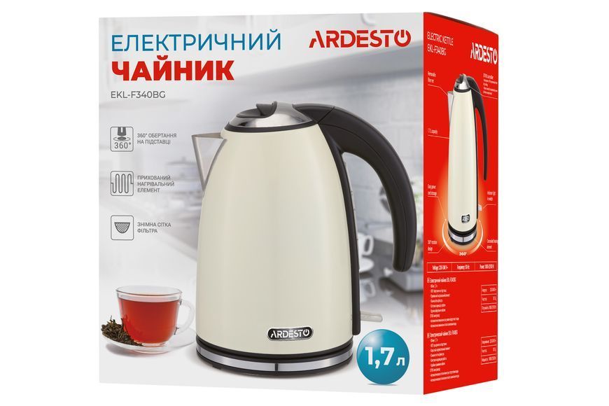 Електрочайник Ardesto 1.7л, Strix, метал, бежевий глянець (EKL-F340BG) 367521 фото