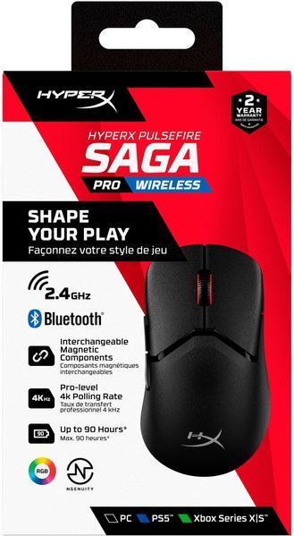 Миша HyperX Pulsefire SAGA PRO, RGB, USB-A/WL/BT, чорний (A2PB2AA) 367133 фото
