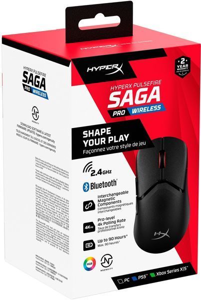 Миша HyperX Pulsefire SAGA PRO, RGB, USB-A/WL/BT, чорний (A2PB2AA) 367133 фото