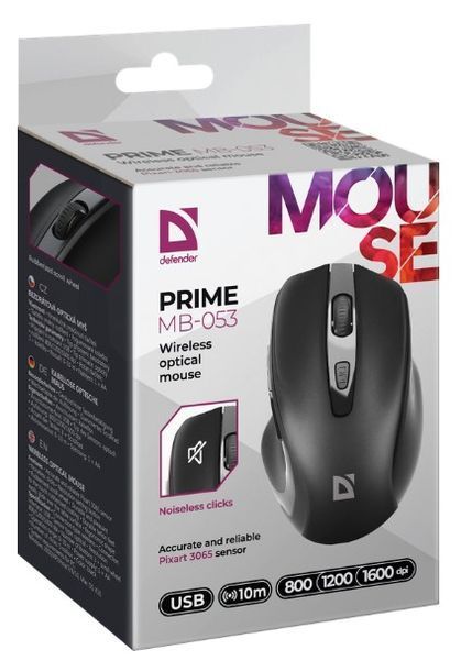 Миша DEFENDER (52053) Prime MB-053, 6D, 800-1600dpi, BLACK, wireless, silent 307021 фото