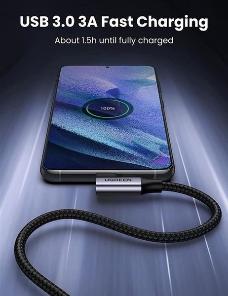Кабель UGREEN US385 USB-A Male To USB-C Male 3.0 3A 90-Degree Angled Cable 1m Black (20299) 278749 фото