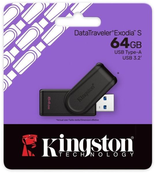 Флеш-пам'ять USB Kingston DataTraveler Exodia S 64GB Чорний + чорний USB 3.2 (DTXS/64GB) 376912 фото