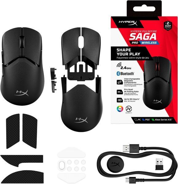 Миша HyperX Pulsefire SAGA PRO, RGB, USB-A/WL/BT, чорний (A2PB2AA) 367133 фото