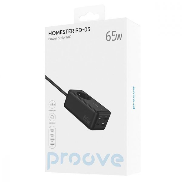 Мережевий фільтр Proove Power Strip Homester PD-03 1AC 65W (2 Type-C + 2USB) (PSP165220001) Black 287126 фото