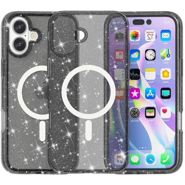 Чохол TPU Galaxy Sparkle (MagFit) для Apple iPhone 16 (6.1") Black+Glitter 317017 фото