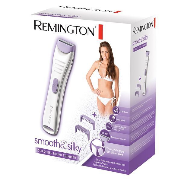 Тример Remington, для тіла та інтимних зон Smooth&Silky, акум., насадок-2, для жінок, кейс, сталь, фіолетовий (BKT4000) 380983 фото