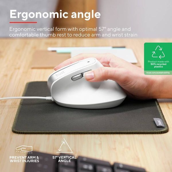 Миша Trust Bayo 2 Ergonomic, USB-A, біла 379642 фото