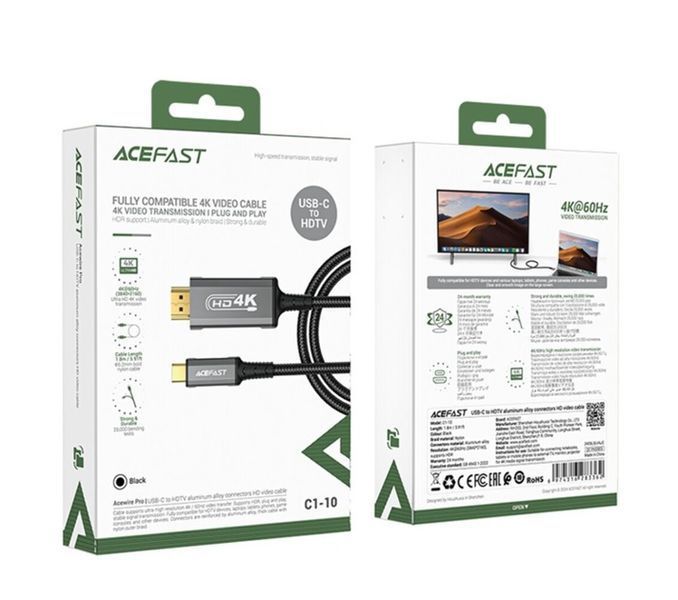 Дата кабель Acefast C1-10 USB-C to HDTV (1.8m) (Black) 344672 фото
