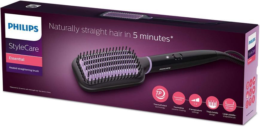 Щітка-випрямляч Philips StyleCare Essential, 52Вт, темп.режимів-2, 170-200С, кераміка, чорний (BHH880/00) 373030 фото