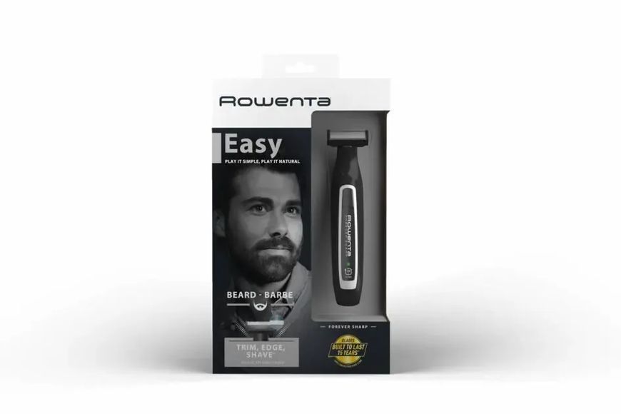 Тример Rowenta Forever Sharp, для бороди і вусів, мережа+акум., роторний мотор, насадок-3, сталь, чорний (TN6000F5) 372232 фото