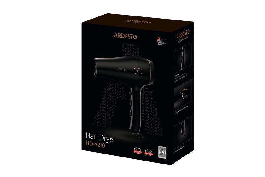Фен Ardesto HD-Y210, 1750-2100Вт, 2 швидкості, 3темп.режими, авто.змотування шнура, чорний 370443 фото