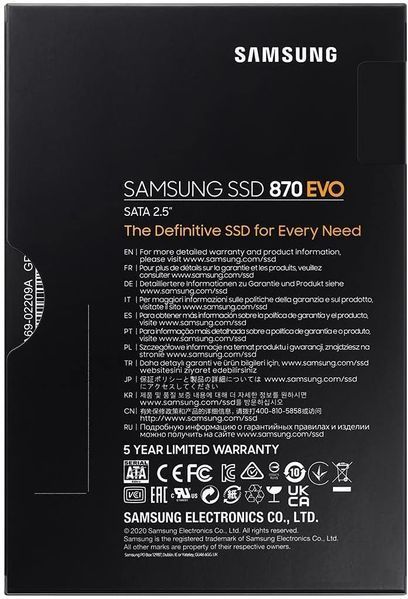 Твердотільний запам&rsquo;ятовувальний пристрій накопичувач (SSD) SATA2.5" 2TB 6GB/S 870 EVO MZ-77E2T0B/EU SAMSUNG 292426 фото