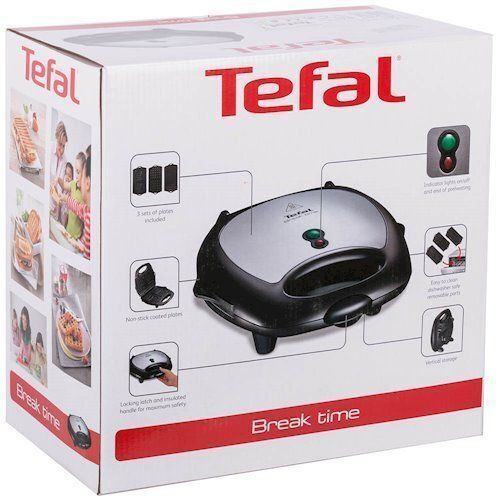 Мультимейкер Tefal Break time 700Вт, тефлон, 3 пластини, корпус-пластик, чорно-сріблястий (SW614831) 372375 фото