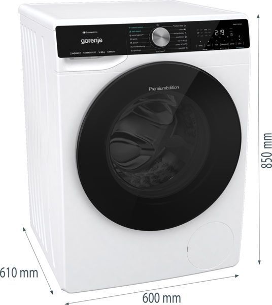 Пральна машина Gorenje фронтальна, 10кг, 1400, A+++, 60см, дисплей, інвертор, пара, Wi-Fi, підсвітка барабану, білий (WNS14A4TWIFI) 375482 фото