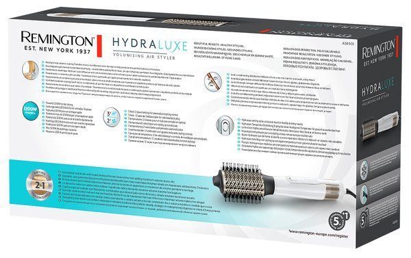 Фен-щітка Remington HydraLuxe, 1200Вт, 3 режими, іонізація, хол. обдув, кераміка, білий (AS8901) 380985 фото
