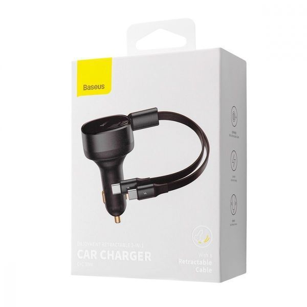 АЗП Baseus Enjoyment Retractable 2-in-1 Type-C + Type-C 33W (C00035500111-00) black 275378 фото