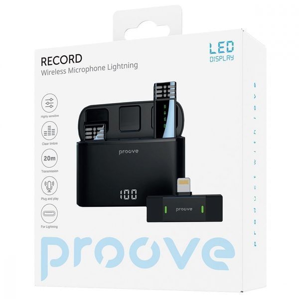 Бездротовий петличний мікрофон Proove Record Lightning (PMRC00010102) Black 323392 фото