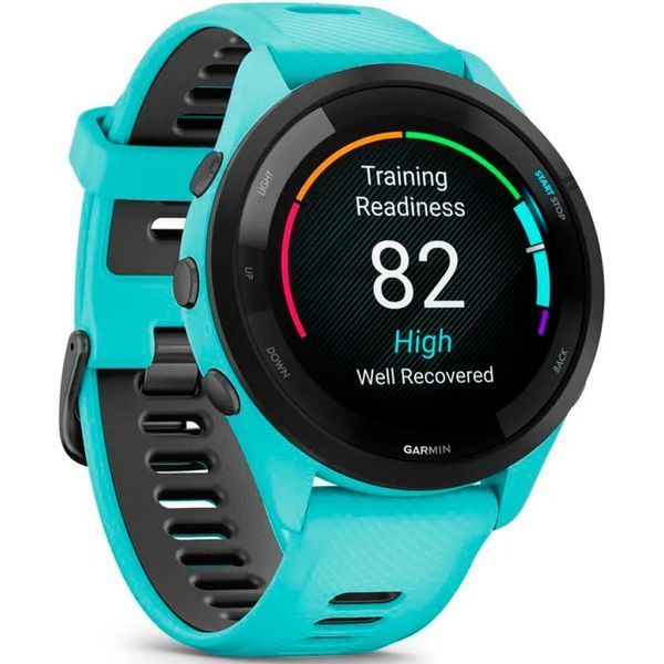 Смарт-годинник Garmin Forerunner 265 Black Bezel w. Aqua Case and Aqua/Black Silicone Band (010-02810-02,010-02810-12) 287739 фото